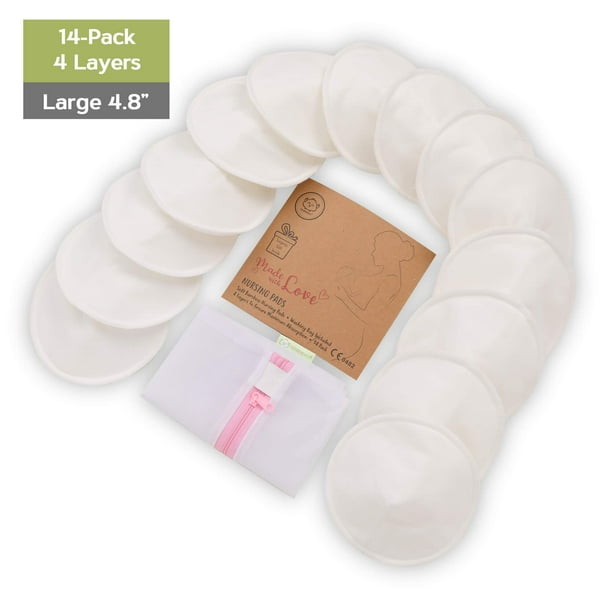 Wash Bag Soft White, Large: 4.8 14 Washable Pads Breastfeeding Nipple Pad for Maternity Organic Bamboo Nursing Breast Pads Reusable Nipplecovers for Breast Feeding